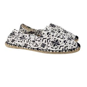 Soludos Dali Espadrille Ivory Black Printed Canvas Shoe Size 45 US Mens 11-11.5